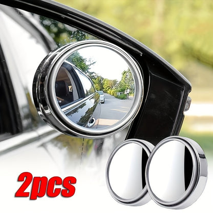 YASEENLIN High-Definition 2ps Small Round Glass Car Rearview Mirror - 360 Degree Rotation Adjustable Blind Spot Mirror for Car Reversing Assistance, ABS Material, Flat Lens, Vehicle Safety Mirror|Sleek Black Finish|Durable AB