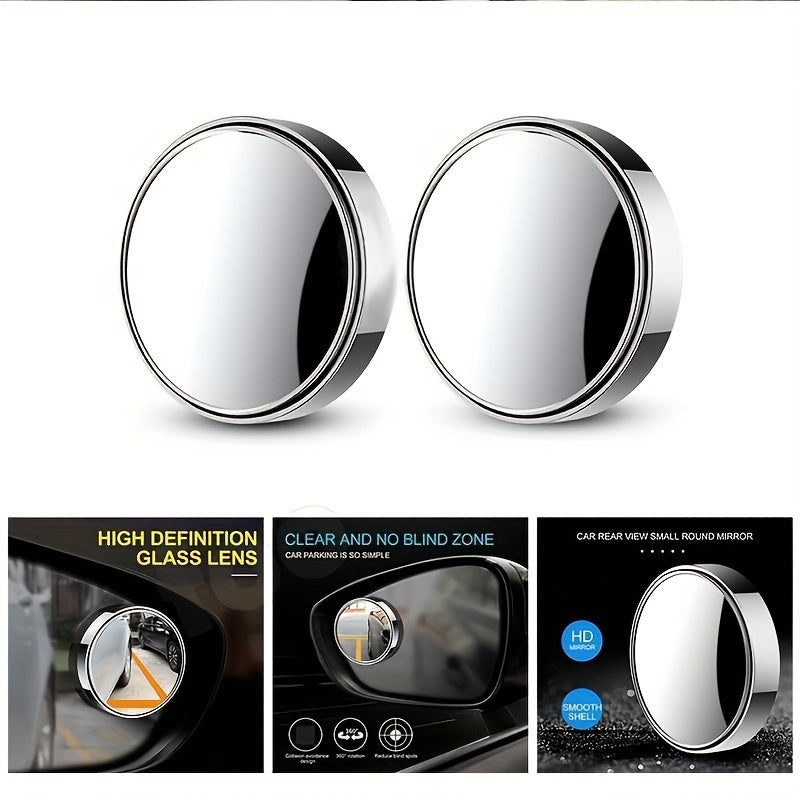 YASEENLIN High-Definition 2ps Small Round Glass Car Rearview Mirror - 360 Degree Rotation Adjustable Blind Spot Mirror for Car Reversing Assistance, ABS Material, Flat Lens, Vehicle Safety Mirror|Sleek Black Finish|Durable AB