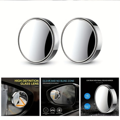 YASEENLIN High-Definition 2ps Small Round Glass Car Rearview Mirror - 360 Degree Rotation Adjustable Blind Spot Mirror for Car Reversing Assistance, ABS Material, Flat Lens, Vehicle Safety Mirror|Sleek Black Finish|Durable AB