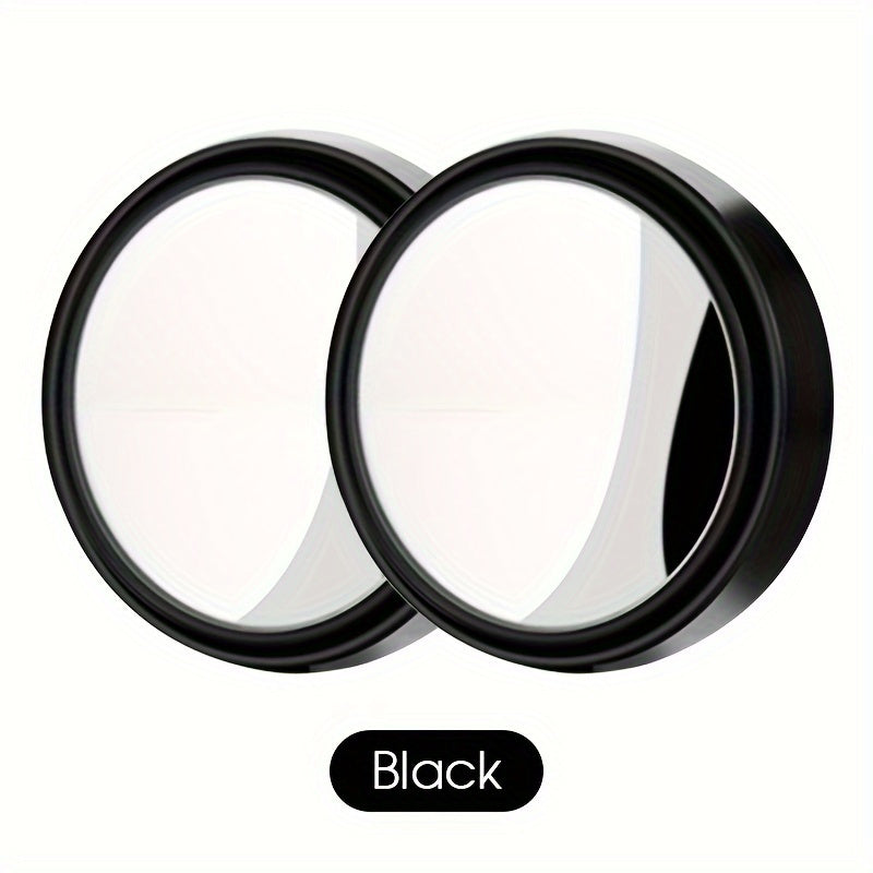 YASEENLIN High-Definition 2ps Small Round Glass Car Rearview Mirror - 360 Degree Rotation Adjustable Blind Spot Mirror for Car Reversing Assistance, ABS Material, Flat Lens, Vehicle Safety Mirror|Sleek Black Finish|Durable AB