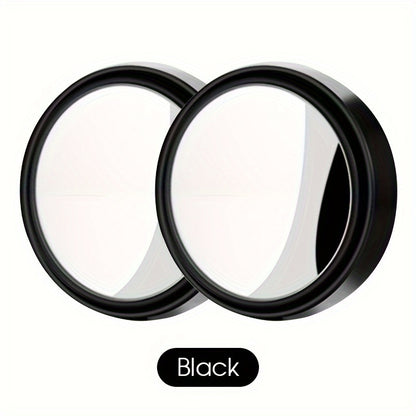 YASEENLIN High-Definition 2ps Small Round Glass Car Rearview Mirror - 360 Degree Rotation Adjustable Blind Spot Mirror for Car Reversing Assistance, ABS Material, Flat Lens, Vehicle Safety Mirror|Sleek Black Finish|Durable AB