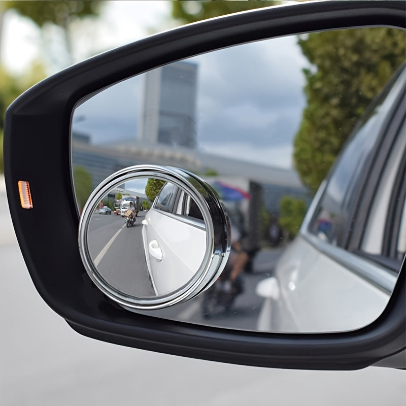 YASEENLIN High-Definition 2ps Small Round Glass Car Rearview Mirror - 360 Degree Rotation Adjustable Blind Spot Mirror for Car Reversing Assistance, ABS Material, Flat Lens, Vehicle Safety Mirror|Sleek Black Finish|Durable AB