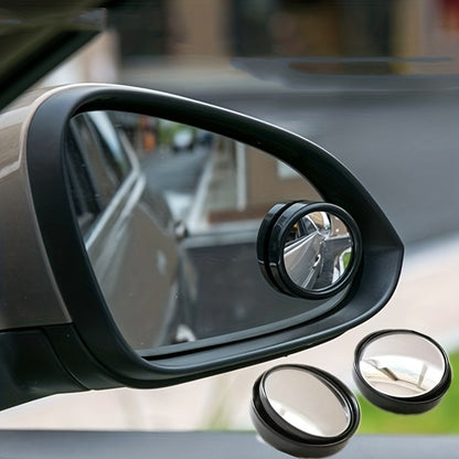 YASEENLIN High-Definition 2ps Small Round Glass Car Rearview Mirror - 360 Degree Rotation Adjustable Blind Spot Mirror for Car Reversing Assistance, ABS Material, Flat Lens, Vehicle Safety Mirror|Sleek Black Finish|Durable AB