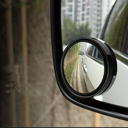 YASEENLIN High-Definition 2ps Small Round Glass Car Rearview Mirror - 360 Degree Rotation Adjustable Blind Spot Mirror for Car Reversing Assistance, ABS Material, Flat Lens, Vehicle Safety Mirror|Sleek Black Finish|Durable AB