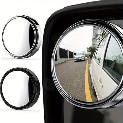 YASEENLIN High-Definition 2ps Small Round Glass Car Rearview Mirror - 360 Degree Rotation Adjustable Blind Spot Mirror for Car Reversing Assistance, ABS Material, Flat Lens, Vehicle Safety Mirror|Sleek Black Finish|Durable AB