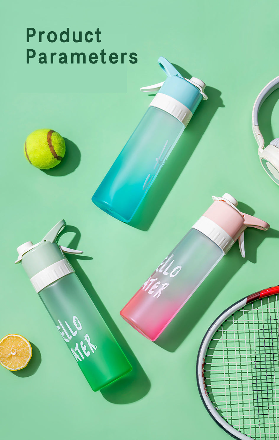 Large Capacity Spray Fog Water Bottle for Male and Female Sports, Food Grade, Students' Cooling Portable Canteen Spray Cup