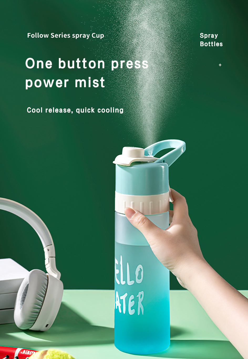 Large Capacity Spray Fog Water Bottle for Male and Female Sports, Food Grade, Students' Cooling Portable Canteen Spray Cup