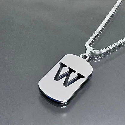 1pc Fashionable And Personalized, Geometric Square Hollow 26 English Letters Pendant Stainless Steel Necklace, Simple And Versatile Accessories for Men And Women.
