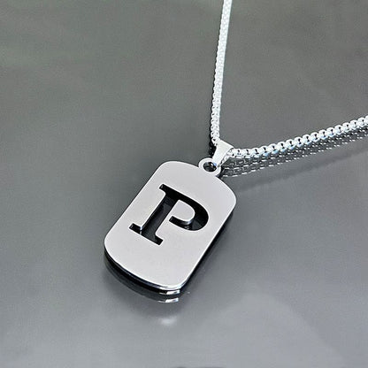 1pc Fashionable And Personalized, Geometric Square Hollow 26 English Letters Pendant Stainless Steel Necklace, Simple And Versatile Accessories for Men And Women.