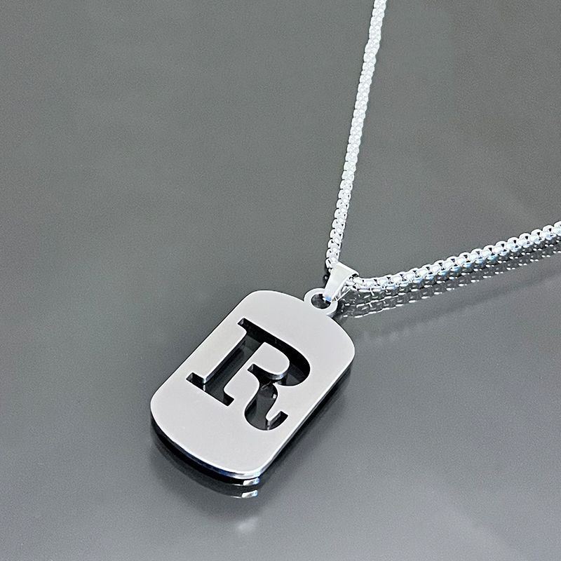 1pc Fashionable And Personalized, Geometric Square Hollow 26 English Letters Pendant Stainless Steel Necklace, Simple And Versatile Accessories for Men And Women.