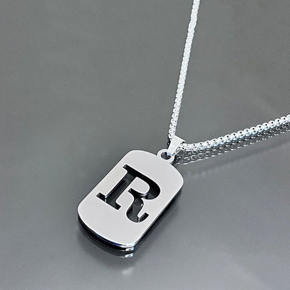 1pc Fashionable And Personalized, Geometric Square Hollow 26 English Letters Pendant Stainless Steel Necklace, Simple And Versatile Accessories for Men And Women.