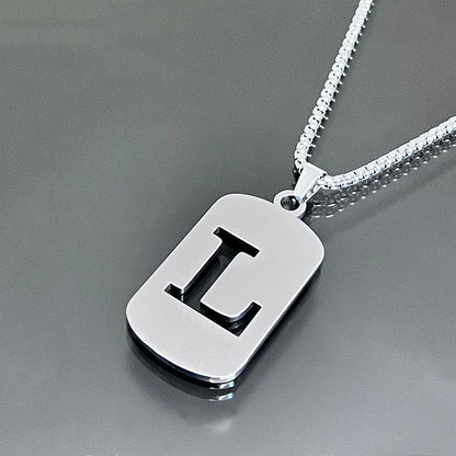1pc Fashionable And Personalized, Geometric Square Hollow 26 English Letters Pendant Stainless Steel Necklace, Simple And Versatile Accessories for Men And Women.