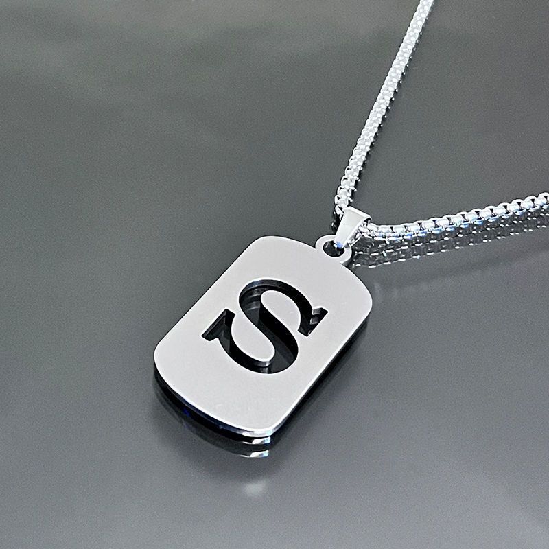 1pc Fashionable And Personalized, Geometric Square Hollow 26 English Letters Pendant Stainless Steel Necklace, Simple And Versatile Accessories for Men And Women.