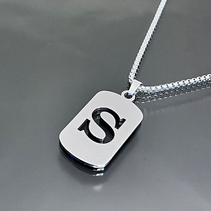 1pc Fashionable And Personalized, Geometric Square Hollow 26 English Letters Pendant Stainless Steel Necklace, Simple And Versatile Accessories for Men And Women.