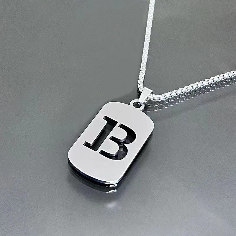 1pc Fashionable And Personalized, Geometric Square Hollow 26 English Letters Pendant Stainless Steel Necklace, Simple And Versatile Accessories for Men And Women.