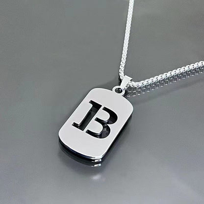 1pc Fashionable And Personalized, Geometric Square Hollow 26 English Letters Pendant Stainless Steel Necklace, Simple And Versatile Accessories for Men And Women.
