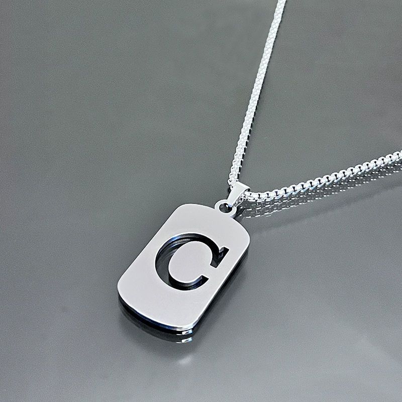 1pc Fashionable And Personalized, Geometric Square Hollow 26 English Letters Pendant Stainless Steel Necklace, Simple And Versatile Accessories for Men And Women.