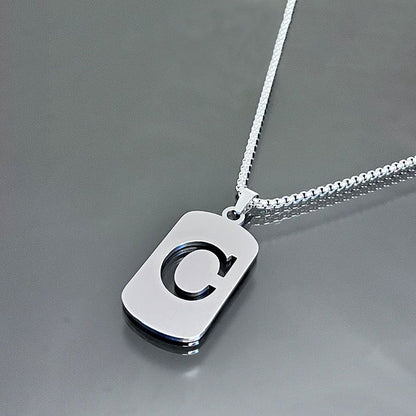 1pc Fashionable And Personalized, Geometric Square Hollow 26 English Letters Pendant Stainless Steel Necklace, Simple And Versatile Accessories for Men And Women.