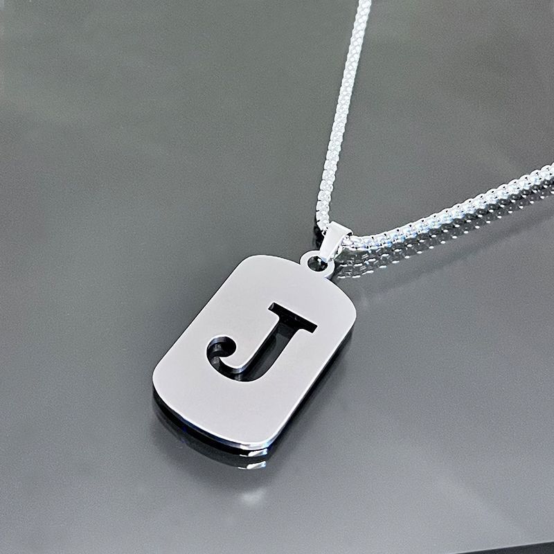 1pc Fashionable And Personalized, Geometric Square Hollow 26 English Letters Pendant Stainless Steel Necklace, Simple And Versatile Accessories for Men And Women.