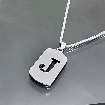 1pc Fashionable And Personalized, Geometric Square Hollow 26 English Letters Pendant Stainless Steel Necklace, Simple And Versatile Accessories for Men And Women.