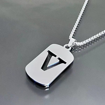 1pc Fashionable And Personalized, Geometric Square Hollow 26 English Letters Pendant Stainless Steel Necklace, Simple And Versatile Accessories for Men And Women.