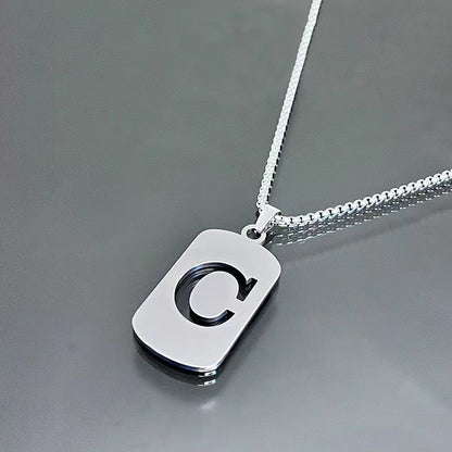1pc Fashionable And Personalized, Geometric Square Hollow 26 English Letters Pendant Stainless Steel Necklace, Simple And Versatile Accessories for Men And Women.