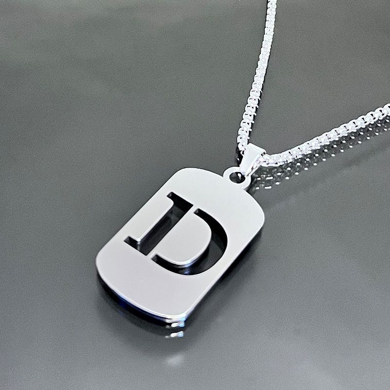 1pc Fashionable And Personalized, Geometric Square Hollow 26 English Letters Pendant Stainless Steel Necklace, Simple And Versatile Accessories for Men And Women.