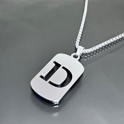 1pc Fashionable And Personalized, Geometric Square Hollow 26 English Letters Pendant Stainless Steel Necklace, Simple And Versatile Accessories for Men And Women.
