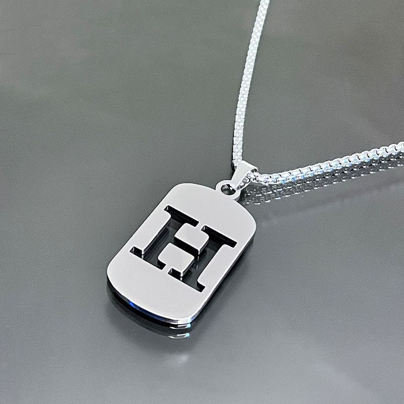 1pc Fashionable And Personalized, Geometric Square Hollow 26 English Letters Pendant Stainless Steel Necklace, Simple And Versatile Accessories for Men And Women.