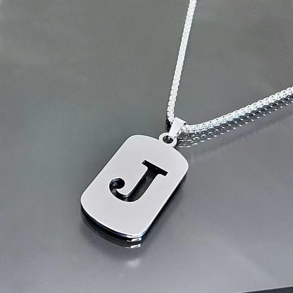 1pc Fashionable And Personalized, Geometric Square Hollow 26 English Letters Pendant Stainless Steel Necklace, Simple And Versatile Accessories for Men And Women.
