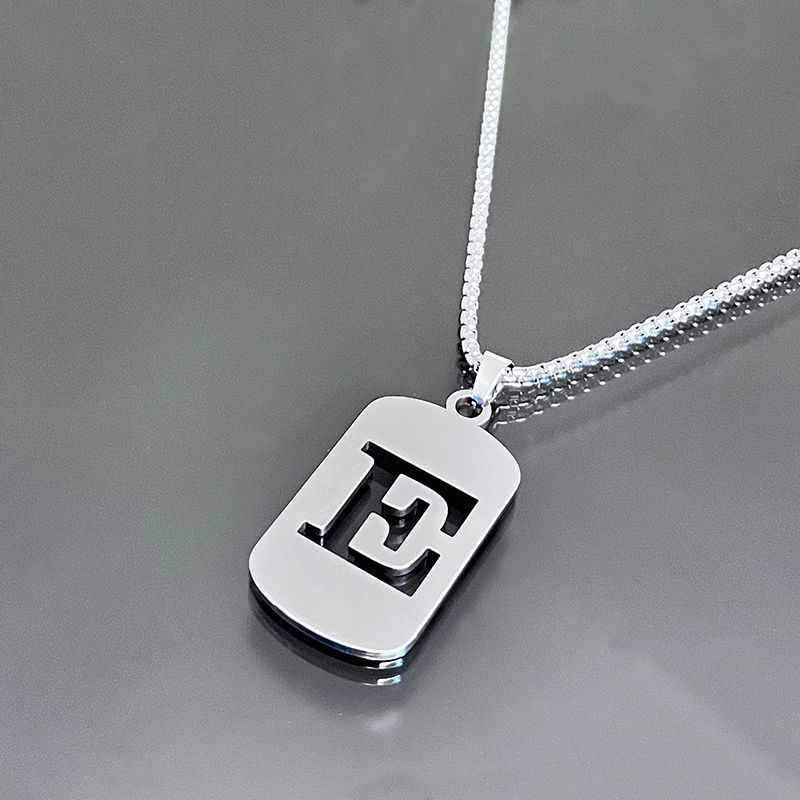 1pc Fashionable And Personalized, Geometric Square Hollow 26 English Letters Pendant Stainless Steel Necklace, Simple And Versatile Accessories for Men And Women.