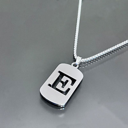 1pc Fashionable And Personalized, Geometric Square Hollow 26 English Letters Pendant Stainless Steel Necklace, Simple And Versatile Accessories for Men And Women.