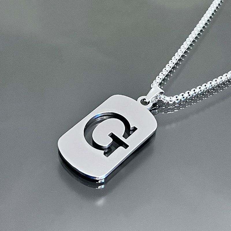 1pc Fashionable And Personalized, Geometric Square Hollow 26 English Letters Pendant Stainless Steel Necklace, Simple And Versatile Accessories for Men And Women.