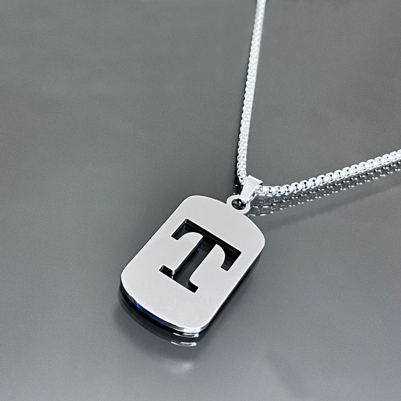1pc Fashionable And Personalized, Geometric Square Hollow 26 English Letters Pendant Stainless Steel Necklace, Simple And Versatile Accessories for Men And Women.