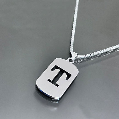 1pc Fashionable And Personalized, Geometric Square Hollow 26 English Letters Pendant Stainless Steel Necklace, Simple And Versatile Accessories for Men And Women.