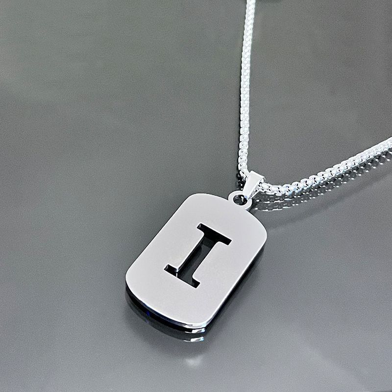 1pc Fashionable And Personalized, Geometric Square Hollow 26 English Letters Pendant Stainless Steel Necklace, Simple And Versatile Accessories for Men And Women.