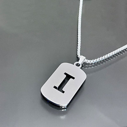 1pc Fashionable And Personalized, Geometric Square Hollow 26 English Letters Pendant Stainless Steel Necklace, Simple And Versatile Accessories for Men And Women.