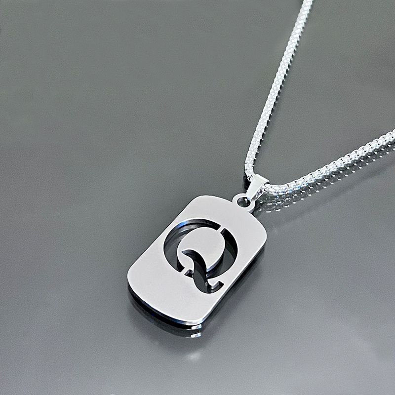 1pc Fashionable And Personalized, Geometric Square Hollow 26 English Letters Pendant Stainless Steel Necklace, Simple And Versatile Accessories for Men And Women.