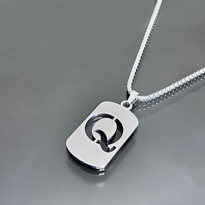 1pc Fashionable And Personalized, Geometric Square Hollow 26 English Letters Pendant Stainless Steel Necklace, Simple And Versatile Accessories for Men And Women.