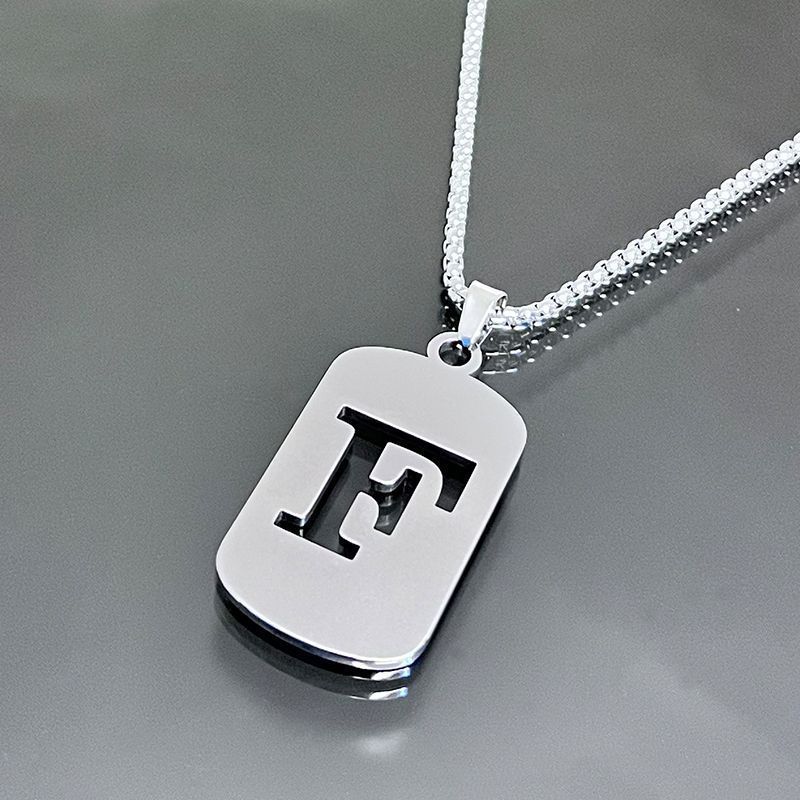 1pc Fashionable And Personalized, Geometric Square Hollow 26 English Letters Pendant Stainless Steel Necklace, Simple And Versatile Accessories for Men And Women.