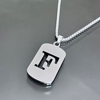 1pc Fashionable And Personalized, Geometric Square Hollow 26 English Letters Pendant Stainless Steel Necklace, Simple And Versatile Accessories for Men And Women.