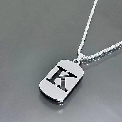 1pc Fashionable And Personalized, Geometric Square Hollow 26 English Letters Pendant Stainless Steel Necklace, Simple And Versatile Accessories for Men And Women.