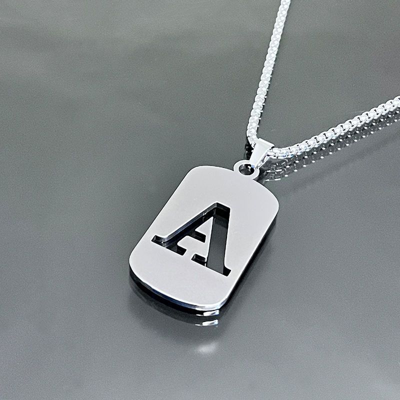 1pc Fashionable And Personalized, Geometric Square Hollow 26 English Letters Pendant Stainless Steel Necklace, Simple And Versatile Accessories for Men And Women.