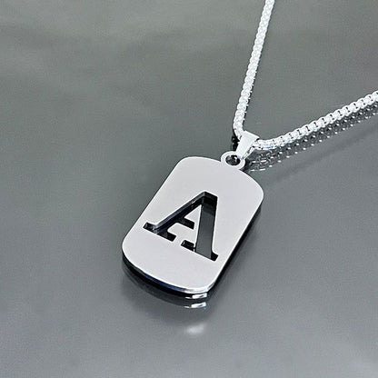 1pc Fashionable And Personalized, Geometric Square Hollow 26 English Letters Pendant Stainless Steel Necklace, Simple And Versatile Accessories for Men And Women.