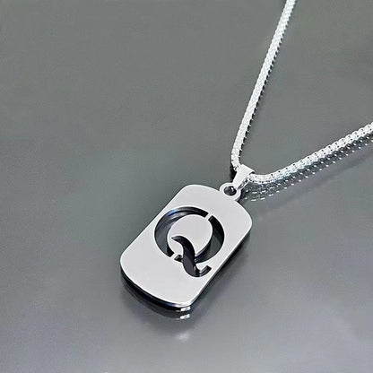 1pc Fashionable And Personalized, Geometric Square Hollow 26 English Letters Pendant Stainless Steel Necklace, Simple And Versatile Accessories for Men And Women.