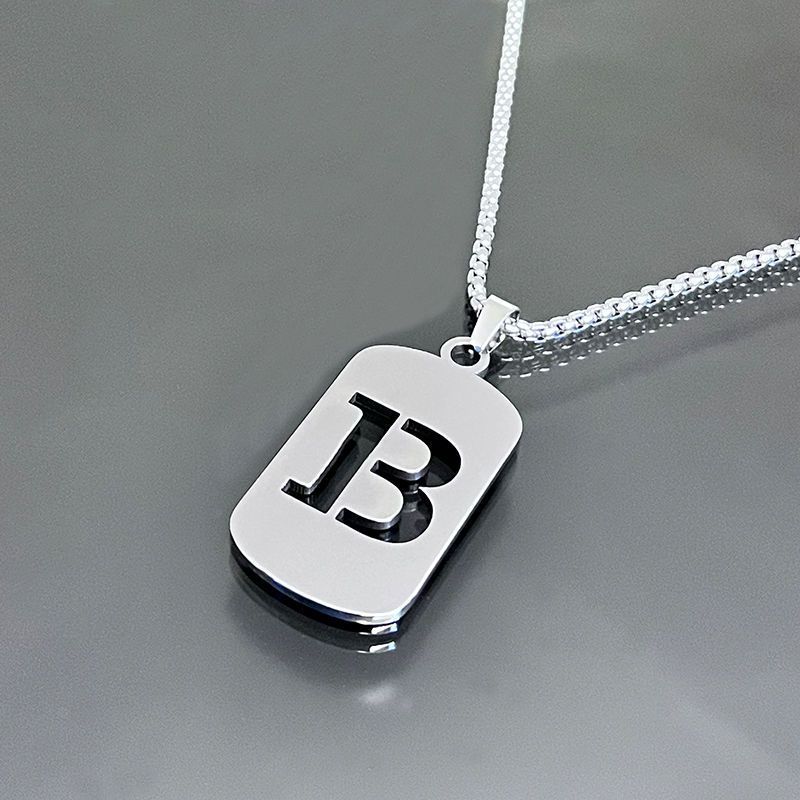 1pc Fashionable And Personalized, Geometric Square Hollow 26 English Letters Pendant Stainless Steel Necklace, Simple And Versatile Accessories for Men And Women.