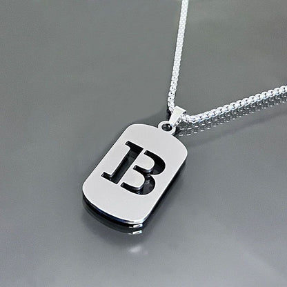 1pc Fashionable And Personalized, Geometric Square Hollow 26 English Letters Pendant Stainless Steel Necklace, Simple And Versatile Accessories for Men And Women.