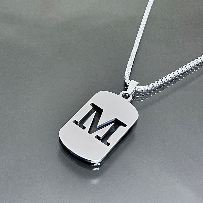 1pc Fashionable And Personalized, Geometric Square Hollow 26 English Letters Pendant Stainless Steel Necklace, Simple And Versatile Accessories for Men And Women.