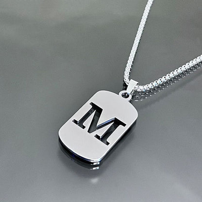 1pc Fashionable And Personalized, Geometric Square Hollow 26 English Letters Pendant Stainless Steel Necklace, Simple And Versatile Accessories for Men And Women.