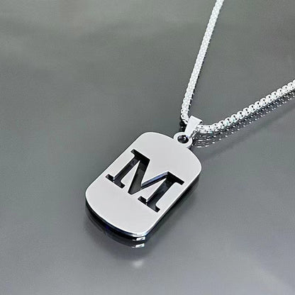 1pc Fashionable And Personalized, Geometric Square Hollow 26 English Letters Pendant Stainless Steel Necklace, Simple And Versatile Accessories for Men And Women.